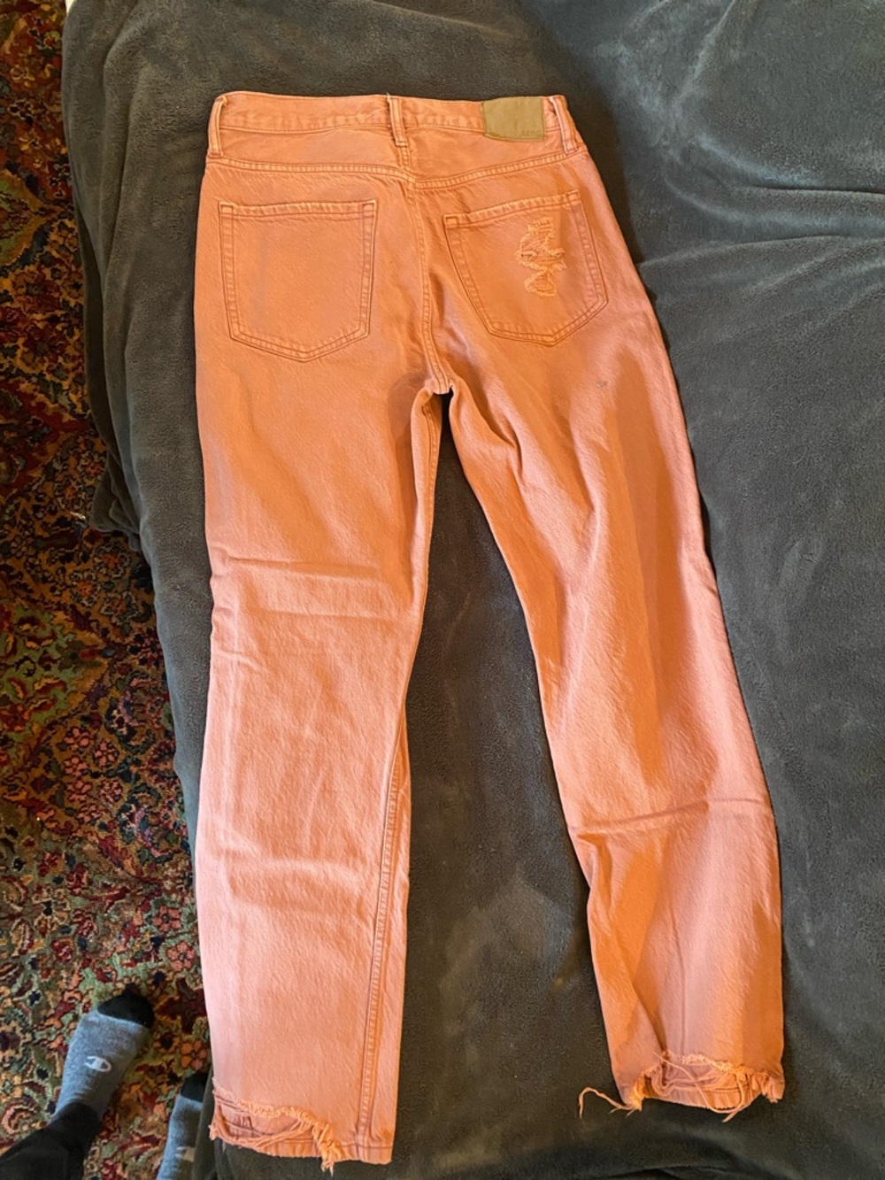 Distressed Salmon Orange Men’s Jeans - Picture 4 of 4